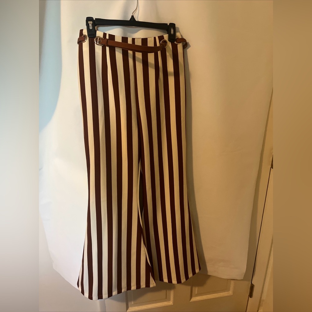 Beulah Bold Striped Wide Leg Pants - Make A Statement! Medium- With Belt